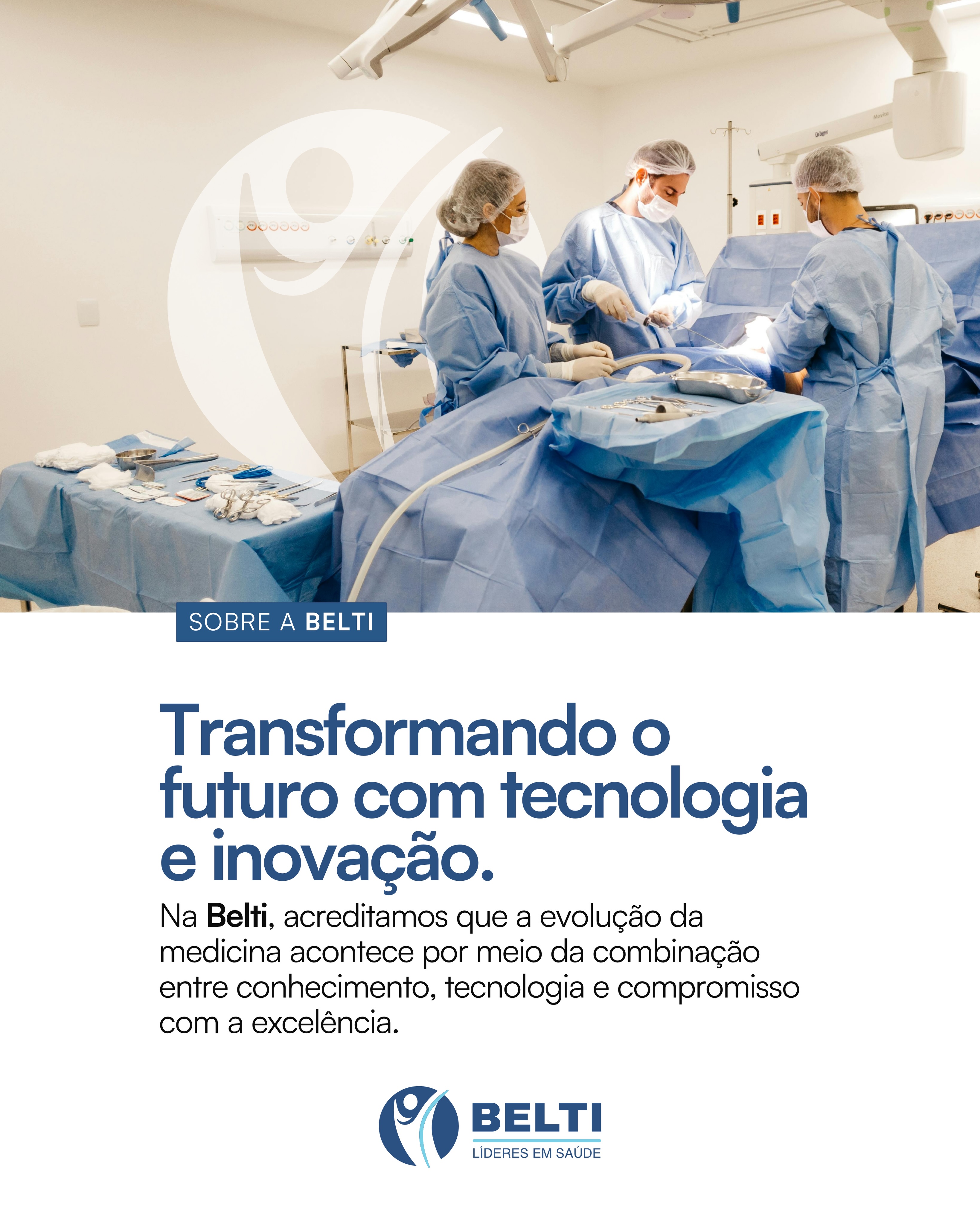 Equipe médica em centro cirúrgico em publicação da Belti